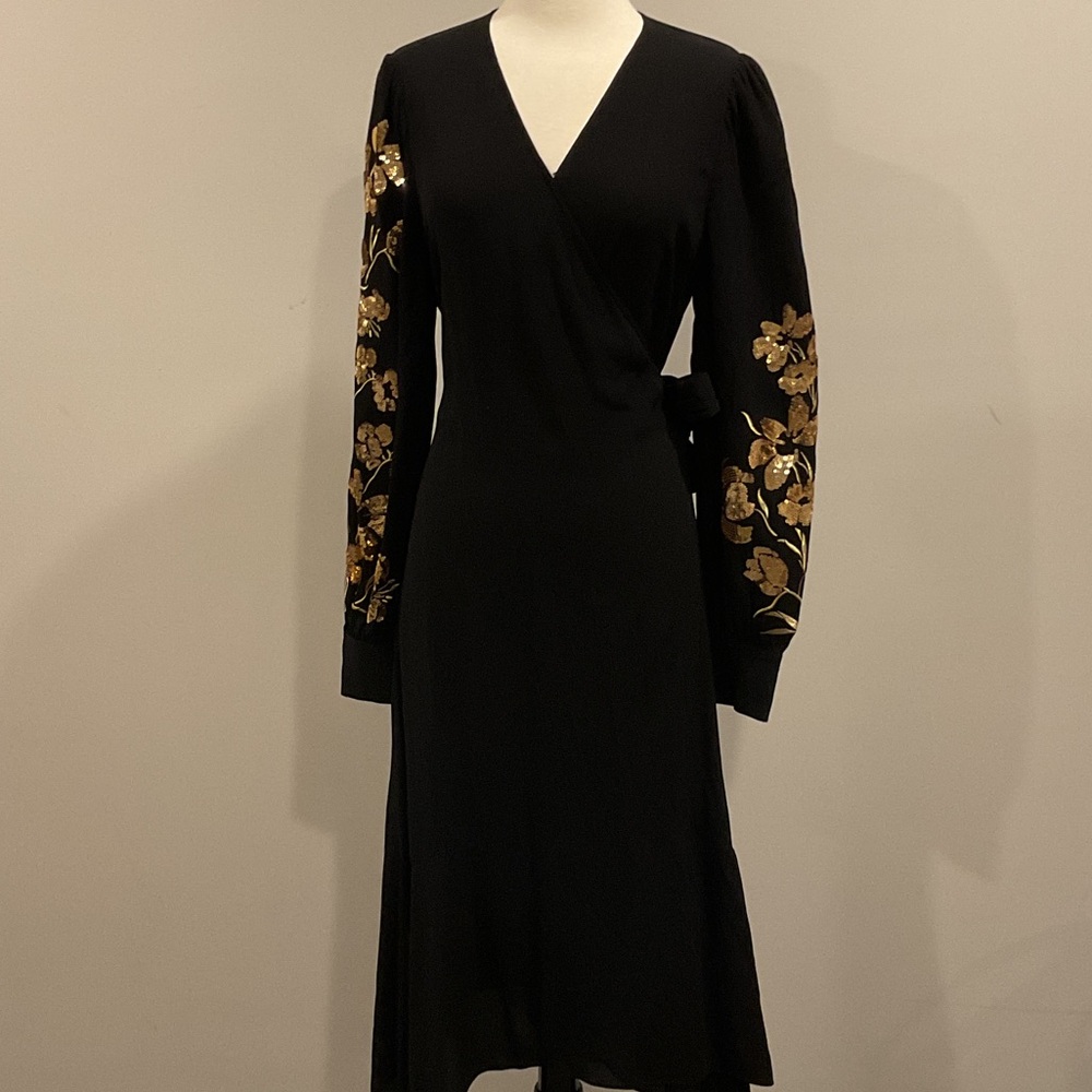 Tory Burch Black Dress with Gold Floral Sleeves